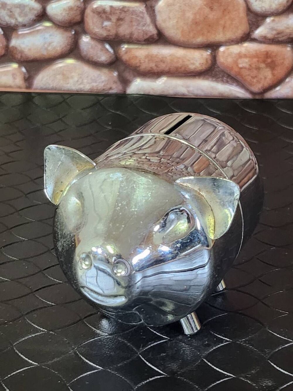 Vintage Metal Piggy Bank Silver Tone Retro Mid Century